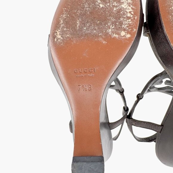 Gucci GG Interlock Cutout Wedge Sandals Size 7.5 Brown Leather Logo Platform - Picture 14 of 16